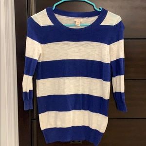 JCrew Blue and White Striped 3/4 Length Sweater